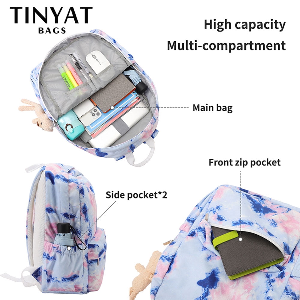 Tinyat Women Backpack for College Student Men Casual Laptop Waterproof Daypack with Lunch Bag Blue