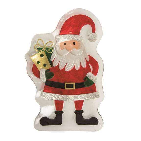 Transpac 18.11 in Multicolor Christmas Santa with Presents Glass Plate Decorative Tray for Holiday Celebrations