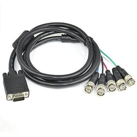 AYA 6Ft Coaxial HD15 VGA to 5 BNC RGBHV Male to Male Cable with Ferrites