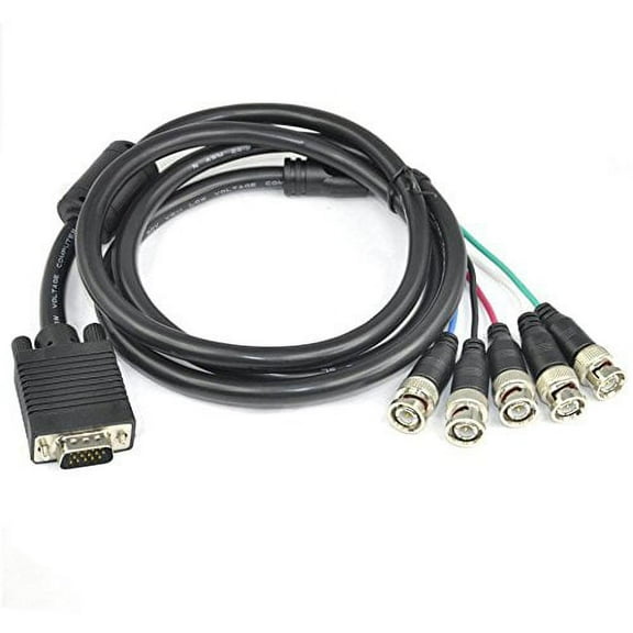 AYA 6Ft Coaxial HD15 VGA to 5 BNC RGBHV Male to Male Cable with Ferrites