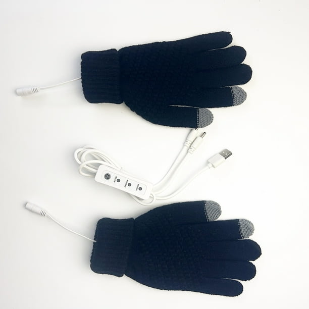 Guantes eléctricos USB de 5 dedos tejidos con piña a cuadros de manga larga de invierno térmicos con pantalla táctil