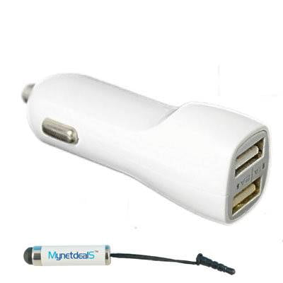 Car Charger Adapter for Blackberry Aurora,Q10, Z10, DTEK50, Priv, Leap, Classic, Z30 (Aristo), 9720, Q5 (Dual USB Port (2.1A & 1A) ) - White   MND Stylus