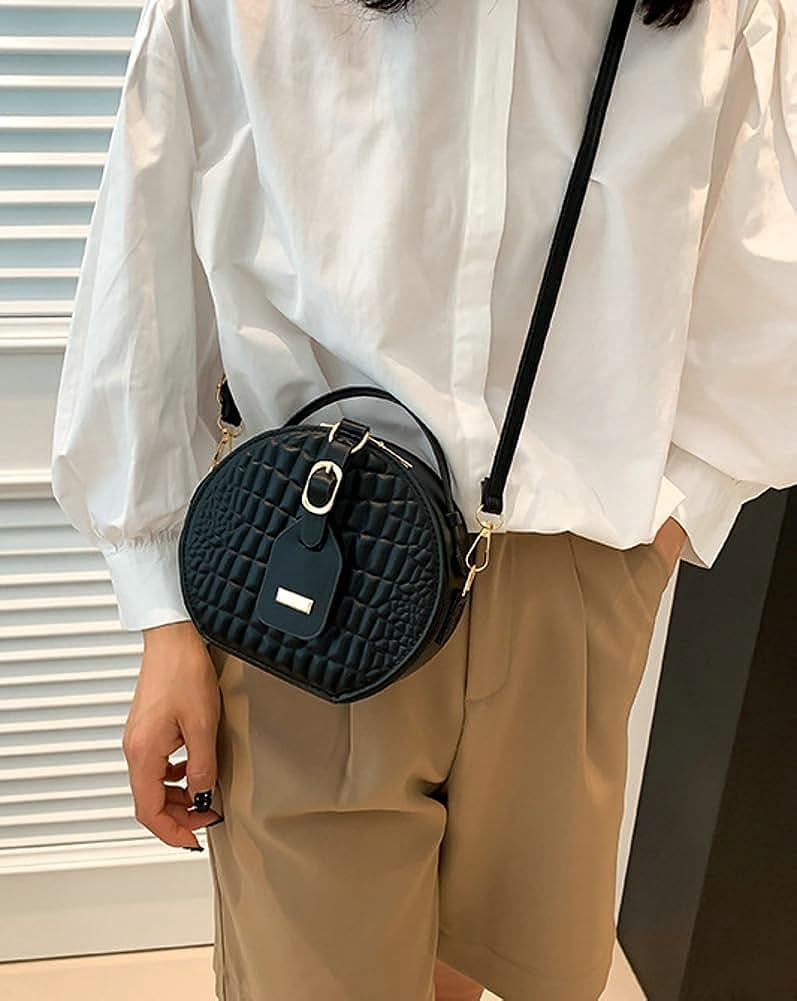 Kukuzhu Hobo Bags for Women Round Tote Bag Leather Crossbody Bag Casual Chic Top Handle Purse