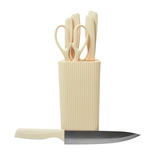 JUEGO DE 7 CUCHILLOS DE ACERO INOXIDABLE CON MANGO Y BLOQUE CREMA 39792
