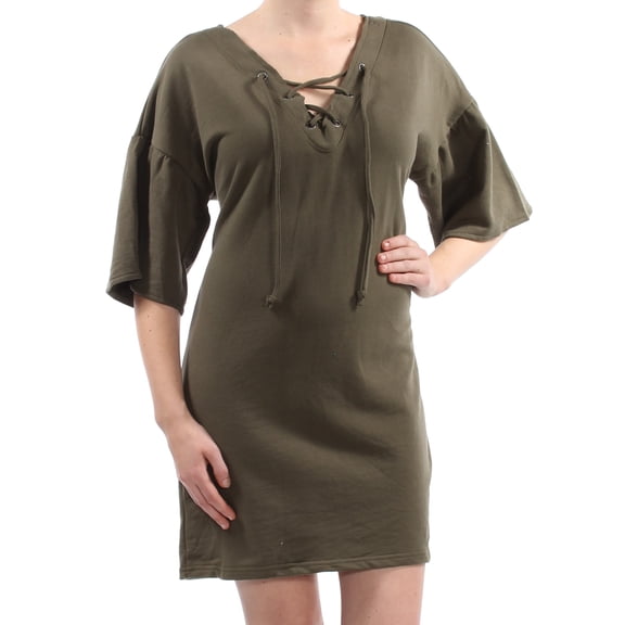 SANCTUARY Womens Green Lace Up Bell Sleeve Shift Dress M
