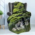 thumbnail image 4 of Japanese Soft Flannel Fleece Throw Blanket, Pine Tree in Lake with Stones Japanese Organic Nature Scenery with Garden Theme, Cozy Plush for Indoor and Outdoor Use, 70" x 90", Green, by Ambesonne, 4 of 5
