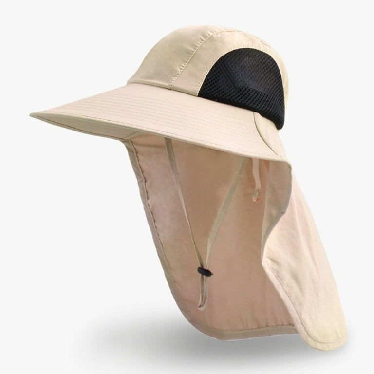 Royallove Solid Colour Wide Brim Sun Hat with Neck Flap, Hiking Safari  Fishing Caps for Men and Women