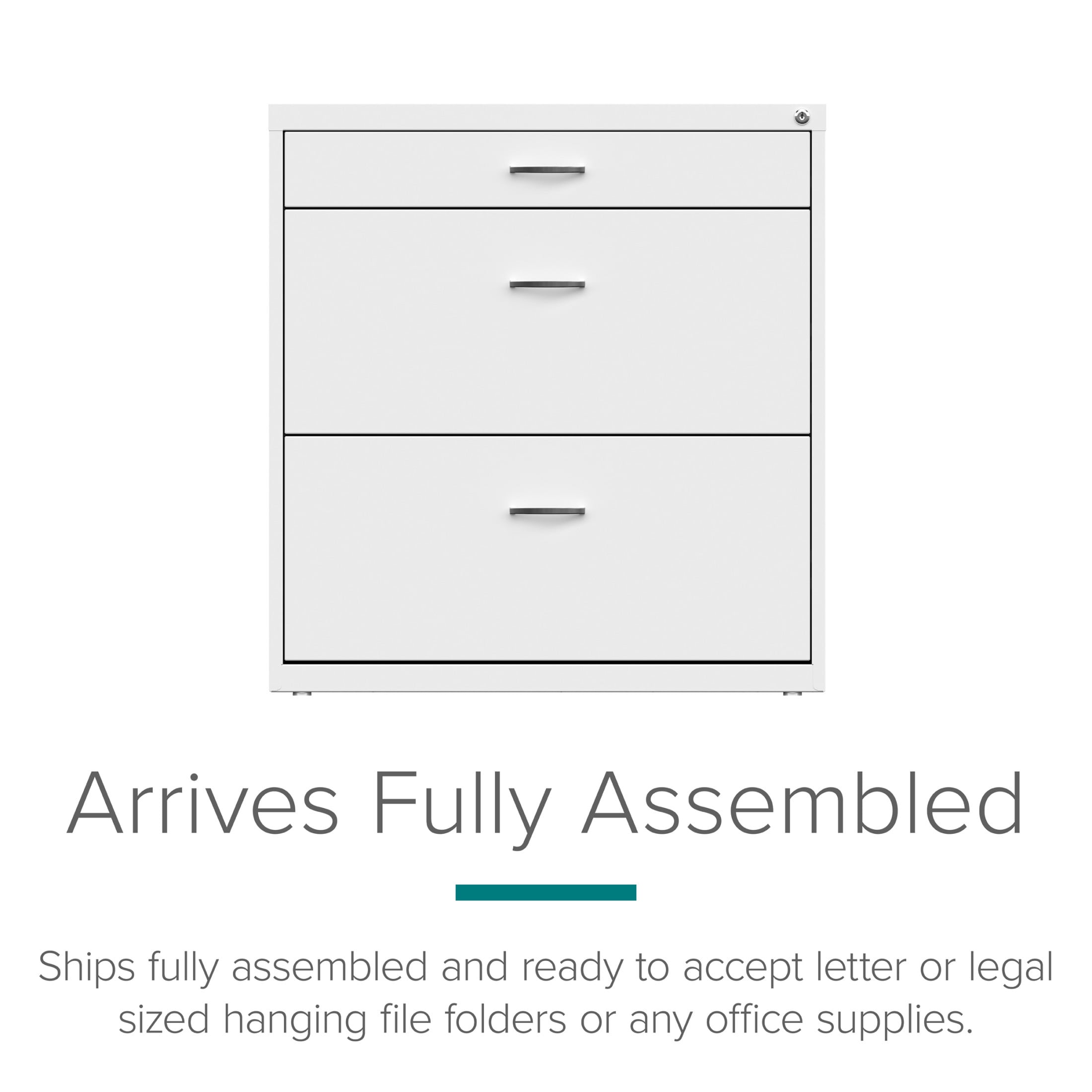 Space Solutions 30" Wide 3 Drawer Lateral File Cabinet for Home or Office, Fits Letter and Legal Paper Sizes, White