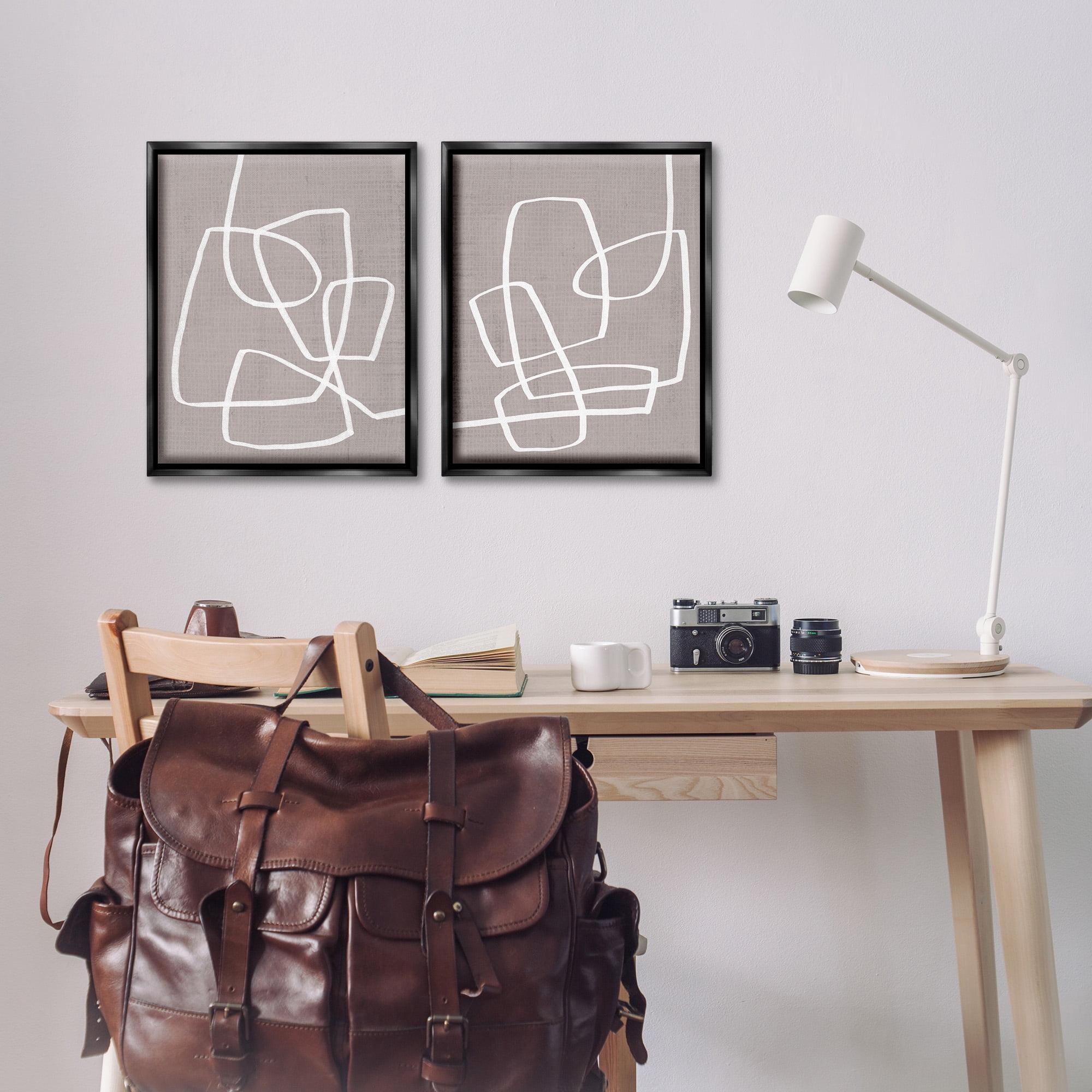 Stupell Industries Minimal Abstract Busy Line Abstract Painting Black Floater Framed Canvas Art Print Wall Art, 17 x 21, Set of 2