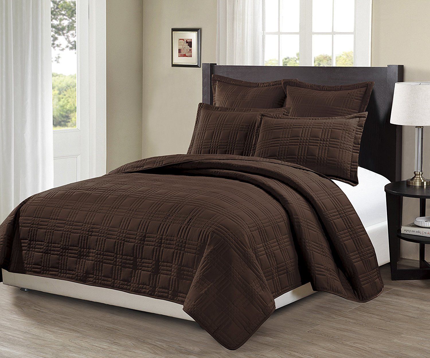 Fancy Linen 3pc Full/Queen Oversize Geo Quilted Embroidery ...