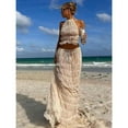 thumbnail image 4 of Women's Solid Color Sexy Backless Halter Tie Ruffle Lace Trim Tank Top Long Dress Set, 4 of 7
