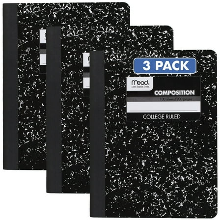 Mead Composition Book College Ruled 100 Sheets 7 12 x 9 34 Black Marble 3 Pack -