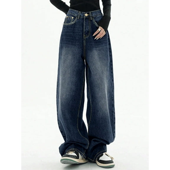 Women’s Mid Rise Baggy Jeans Y2K Vintage Wash Oversized Denim Streetwear Cool for All Day Slay