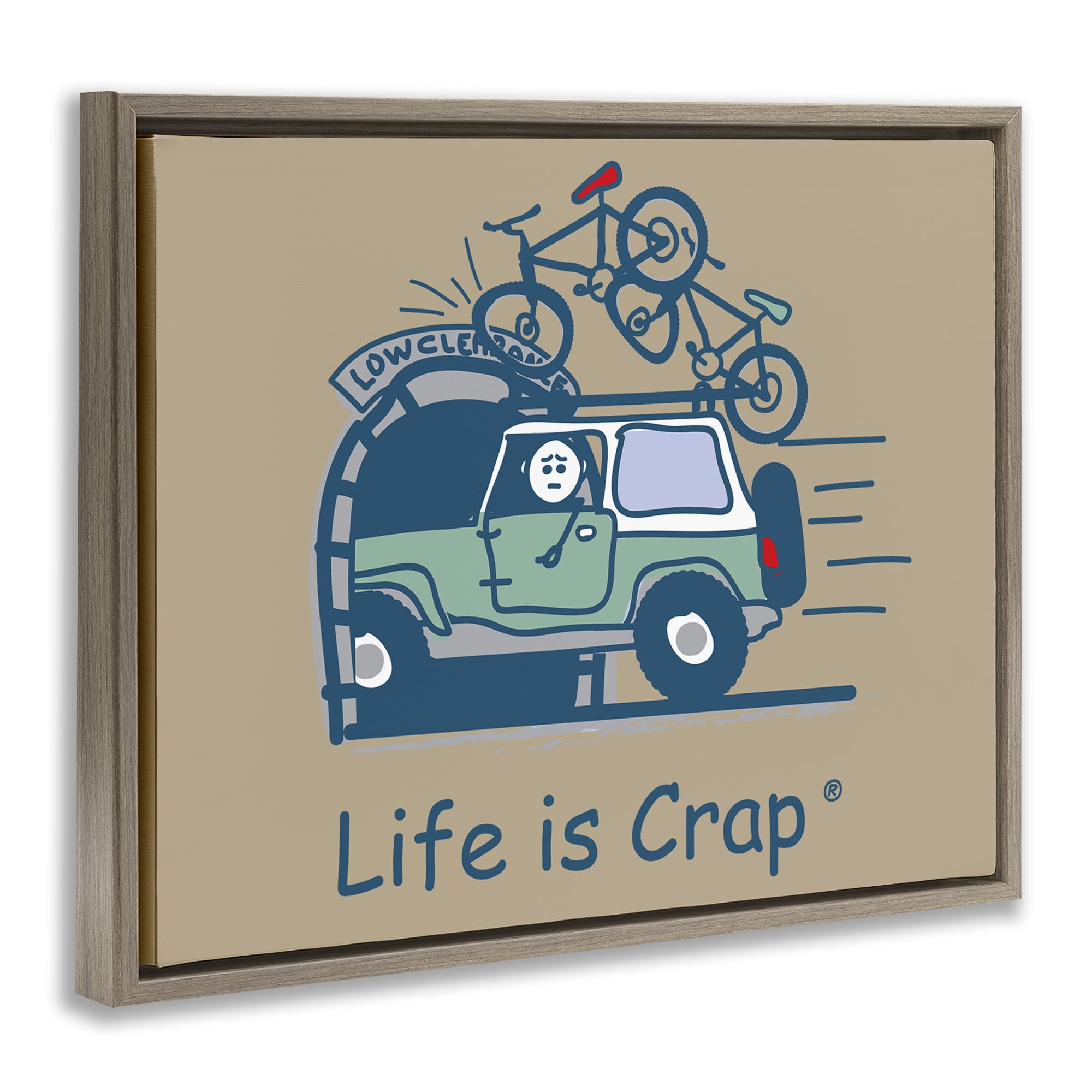 Stupell Industries Falling Bikes Overpass Novelty & Humor Painting Brown Floater Framed Canvas Art Print Wall Art, 21 x 17