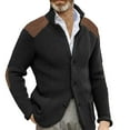 thumbnail image 2 of DondPO Cardigan Men Mens Casual Button Cuff Shoulder Patch Slim Warm Sweater Cardigan Jacket Lapel Long Sleeve Knit Jacket Men's Cardigan Sweaters Mens Sweaters Black 5XL, 2 of 4