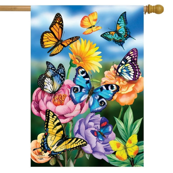 Butterflies In The Garden Spring House Flag Floral 28" x 40" Briarwood Lane