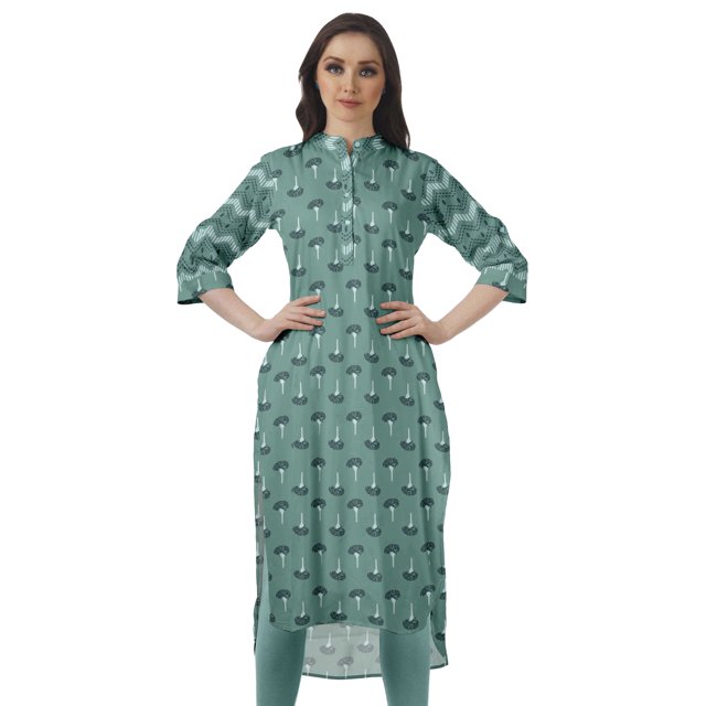 Moomaya Kurta Tunique Ourlet Droit Imprimé pour Femmes Col Mandarin Kurti Tenue d'Été