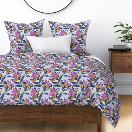 Flowers Purple Floral Leaves Abstract Sateen Duvet Cover By