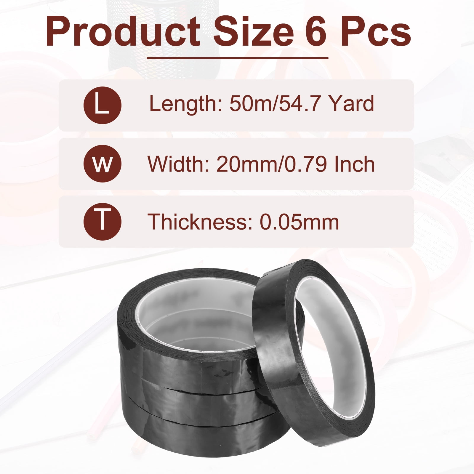 Uxcell 6 Rolls Whiteboard Tape Graphic Chart Tape 20mm 54.7 Yard Art Tape Thin Self-Adhesive Pinstripe Tape Masking Tape, Black