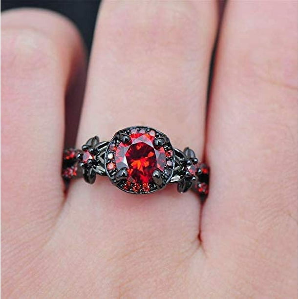 ORUYROP Duan Finger Rings White Fire Opal CZ Fashion Round Red Ruby Ring Women s 10KT Black Gold Filled Wedding Jewelry Size 6 10 Walmart