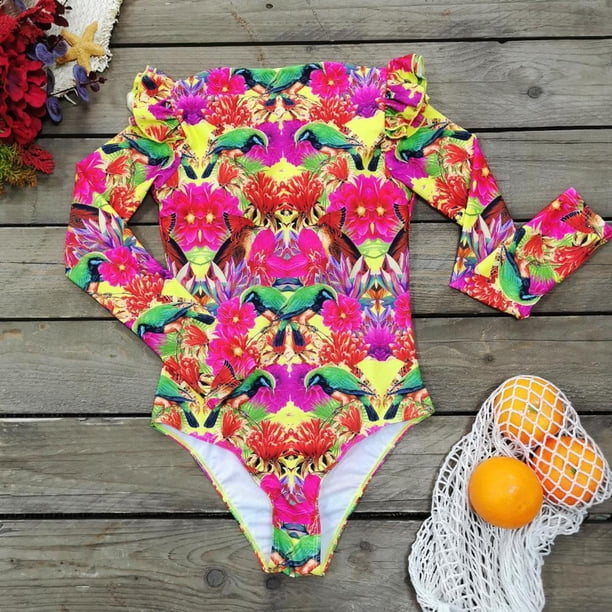 Baño De Una Pieza De Nuevo Estilo Traje De Baño De Surf Estampado De Manga Larga Para Deportes Europeos Y Americanos Estampado Inferior Blanco + Mangas Negras L (Zh) Traje Yuarrent OD015287-16