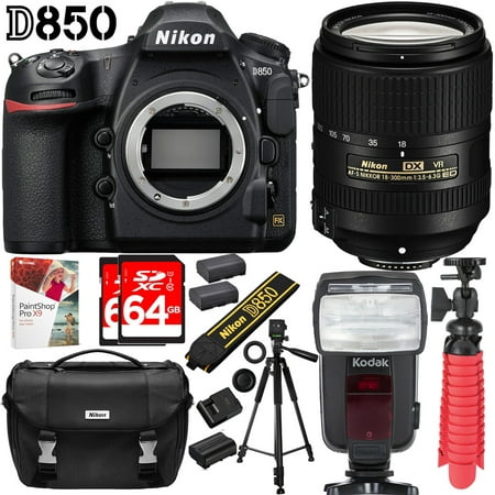 Nikon D850 45.7MP Full-Frame FX-Format DSLR Camera with Nikon AF-S DX NIKKOR 18-300mm f3.5-6.3 ED VR Lens, Deluxe Case, and 64GB Triple Battery