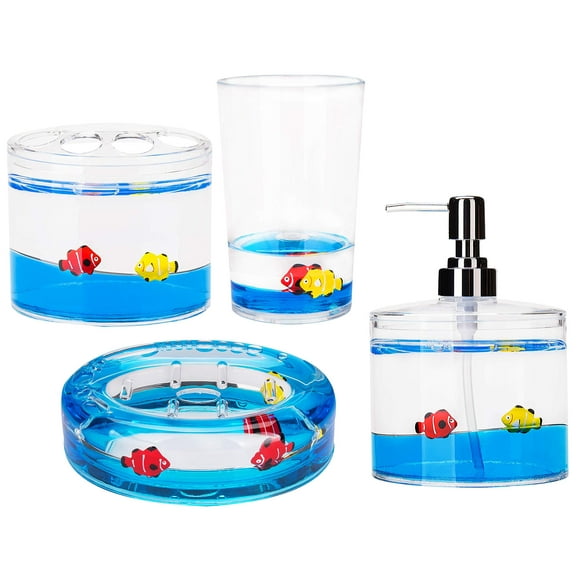 Locco Decor 4 Piece Acrylic Liquid 3D Floating Motion Bathroom Vanity Accessory Set Fish