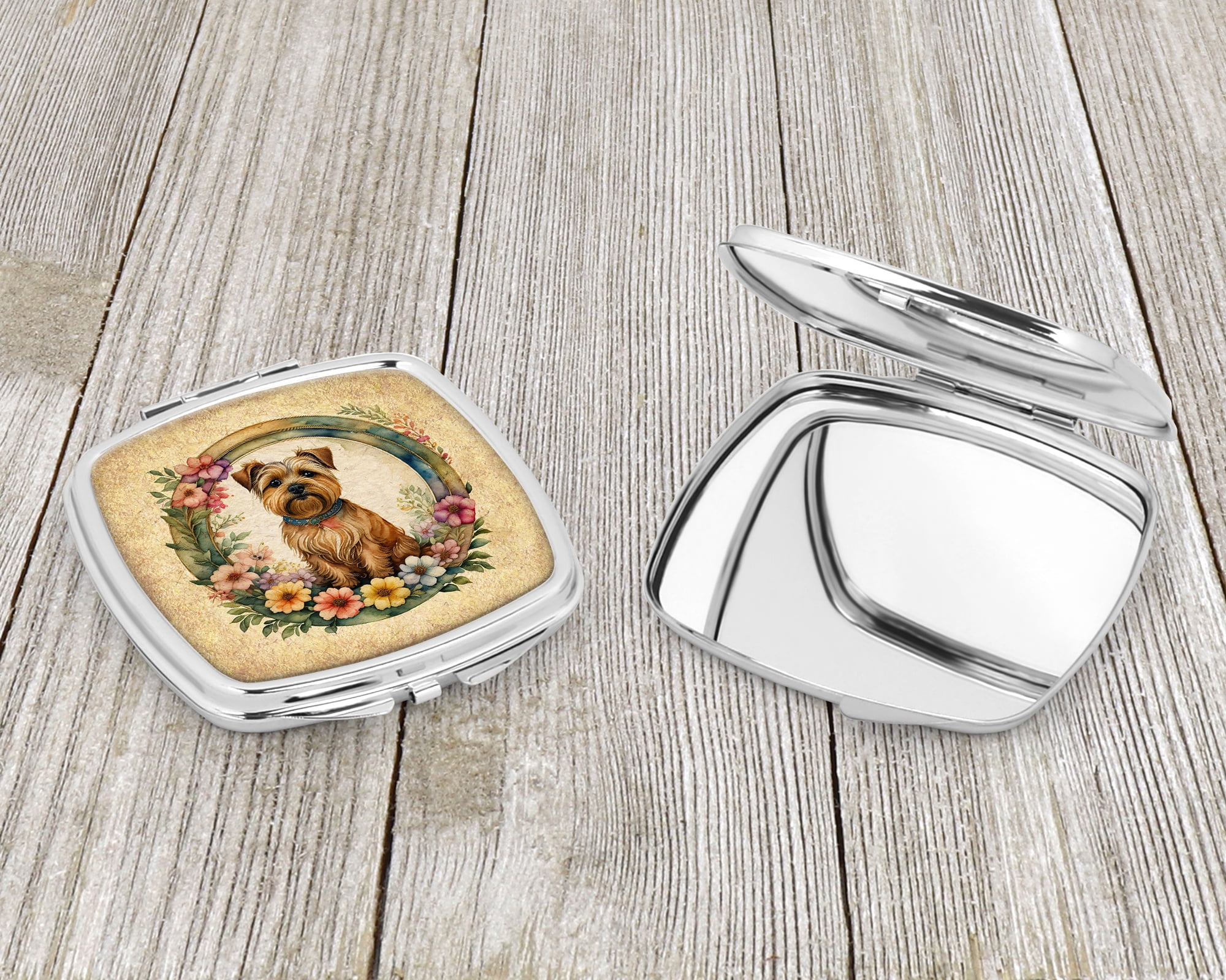 Norfolk Terrier and Flowers Compact Mirror 2.75 in x 3 in