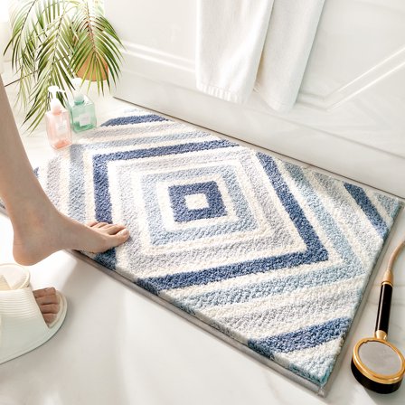 NAMZI Luxury Bathroom Rug Mat, Extra Soft and Absorbent Microfiber Bath Rugs, Non-Slip Plush Shaggy Bath Carpet, Machine Wash Dry, Bath Mats for Bathroom Floor,Diamond - Blue