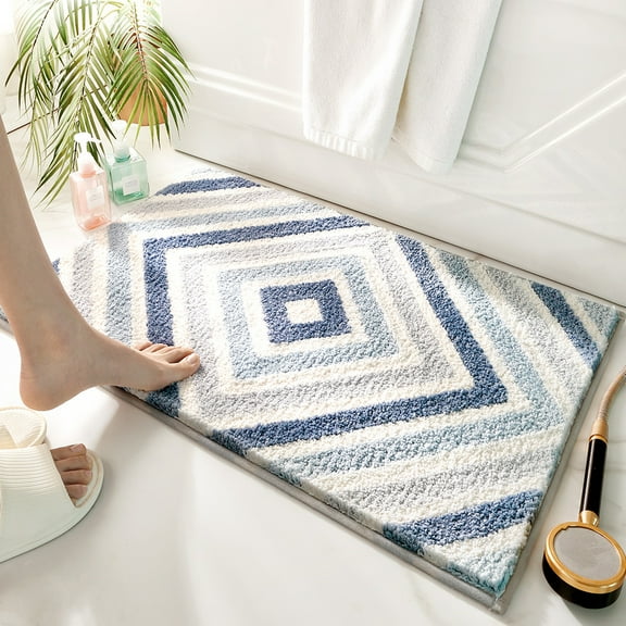 NAMZI Luxury Bathroom Rug Mat, Extra Soft and Absorbent Microfiber Bath Rugs, Non-Slip Plush Shaggy Bath Carpet, Machine Wash Dry, Bath Mats for Bathroom Floor,Diamond - Blue