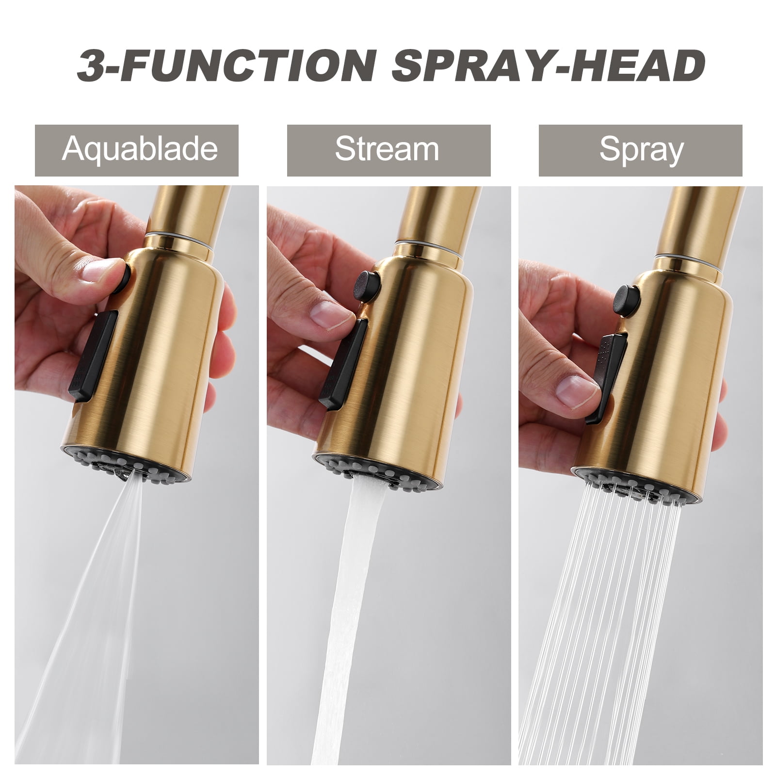 WOWOW Single Handle Kitchen Sink Faucet Brushed Gold Kitchen Faucet with Pull Down Sprayer