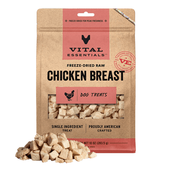 Vital Essentials Chicken Breast Dog Treats, 10 oz | Freeze-Dried Raw | Single Ingredient | Training Treats or Meal Toppers