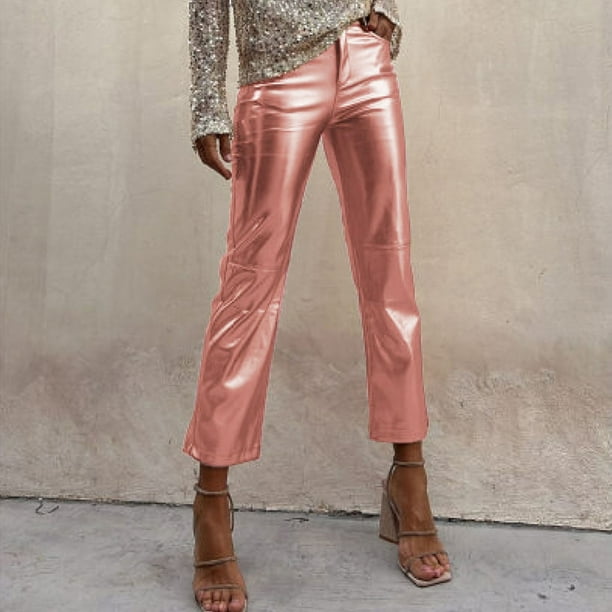 WILLBEST Pantalones Casuales de Mujer, Moda 2024, de Cuero Sintético Liso y Recto, para Mujer Grande