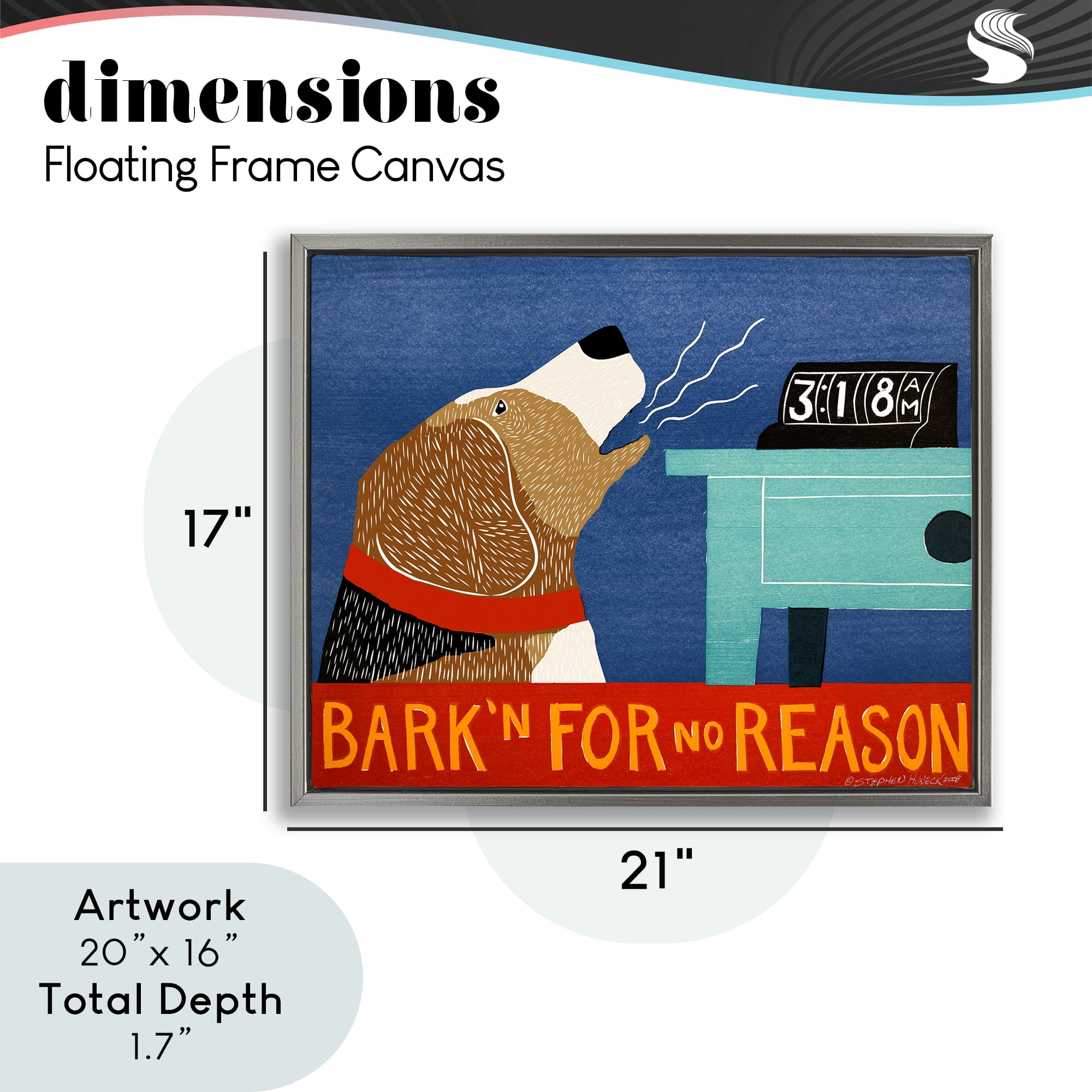 Bark'n For No Reason Gray Framed Floater Canvas Wall Art, design by Stephen Huneck