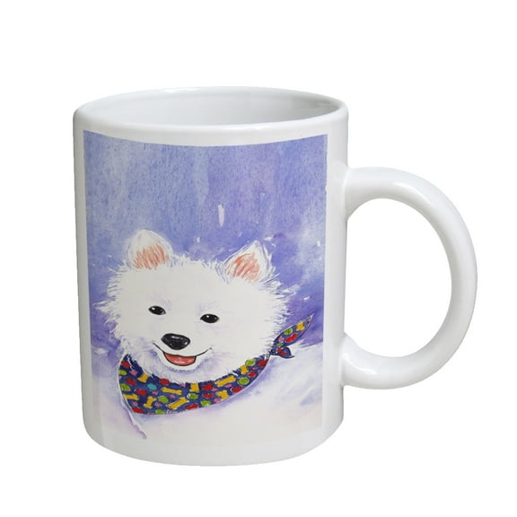 KuzmarK Coffee Cup Mug 11 Ounce -  American Eskimo Dog Eskie Art by Denise Every