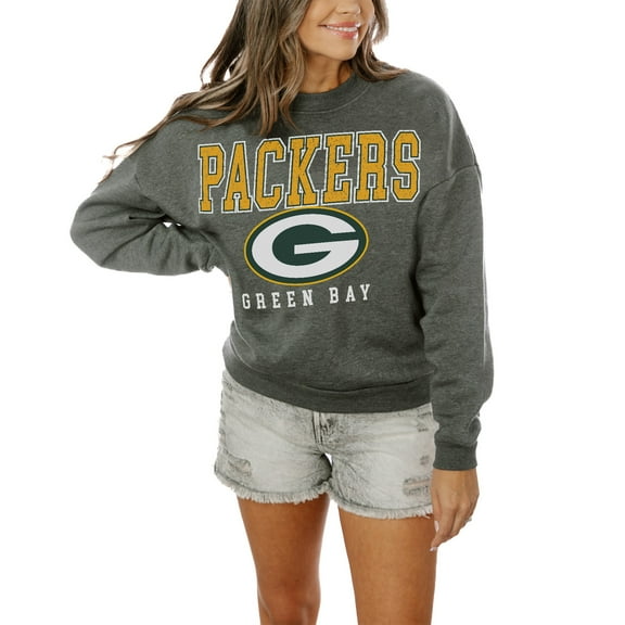 Women's Gameday Couture Charcoal Green Bay Packers Oversized Bring The Energy Pullover Sweatshirt