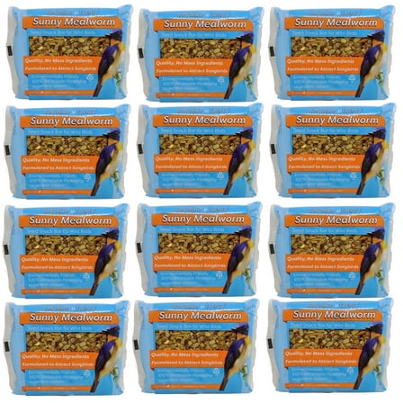 Songbird Treats Sunny Mealworm Seed Bars | 12 Pack of 7 oz Bird Seed Cakes for Wild Birds