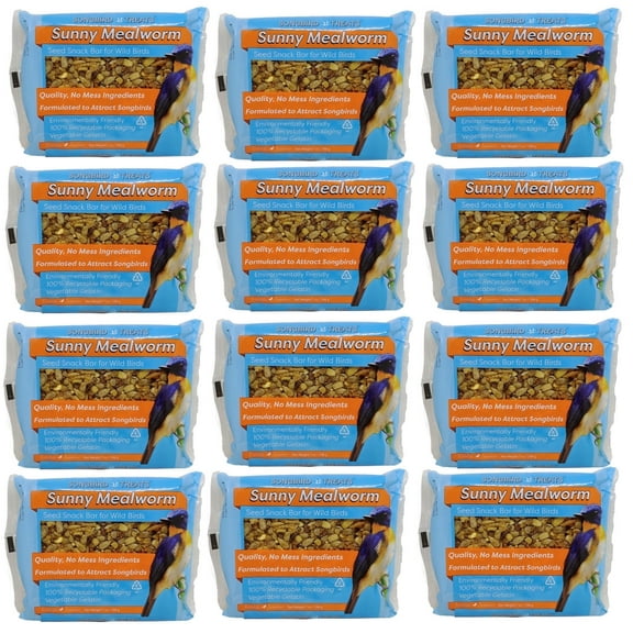 Songbird Treats Sunny Mealworm Seed Bars | 12 Pack of 7 oz Bird Seed Cakes for Wild Birds