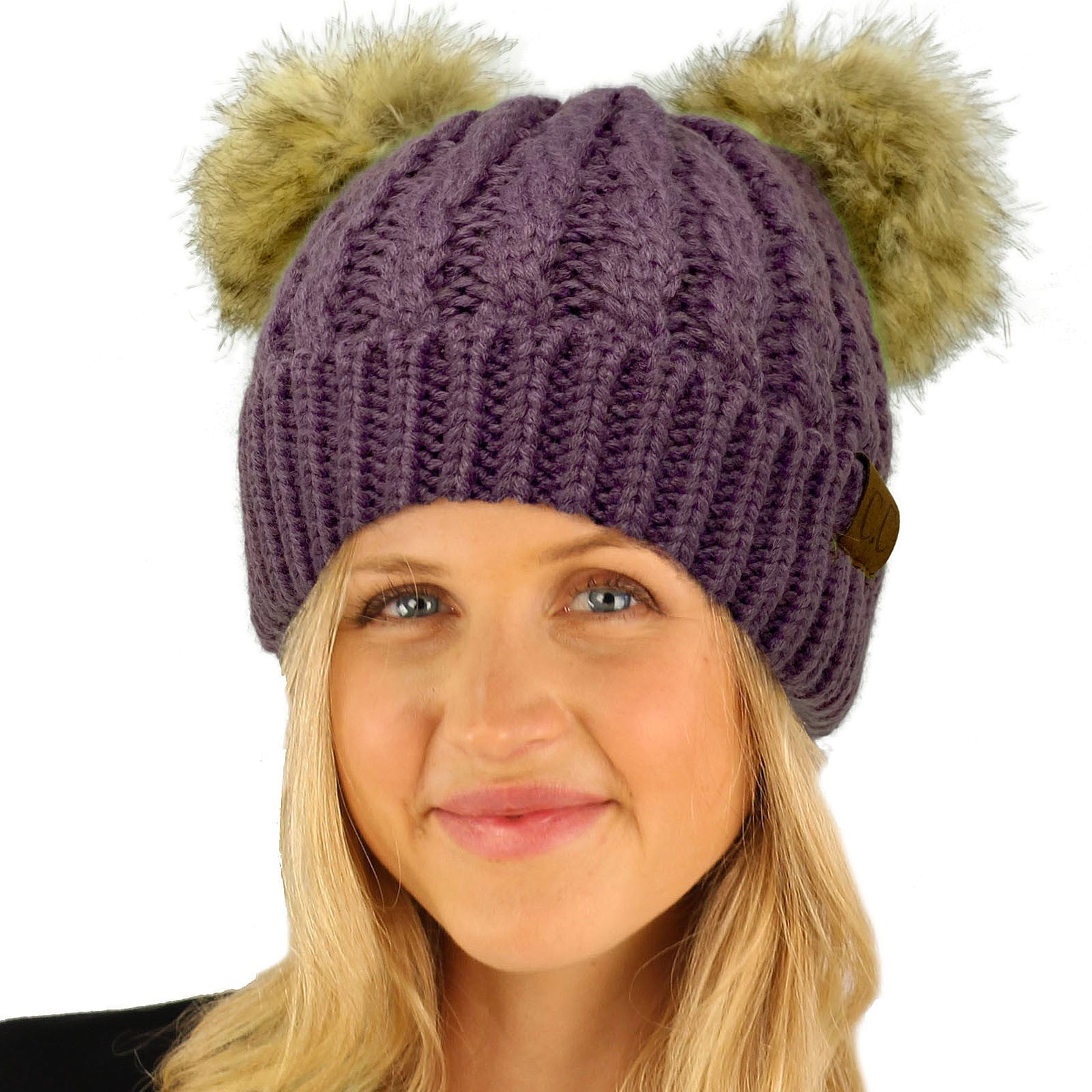 Cute Ladies Winter Hats Chunky Warm soft Pom Pom Women CC Knit Fur Beanie 