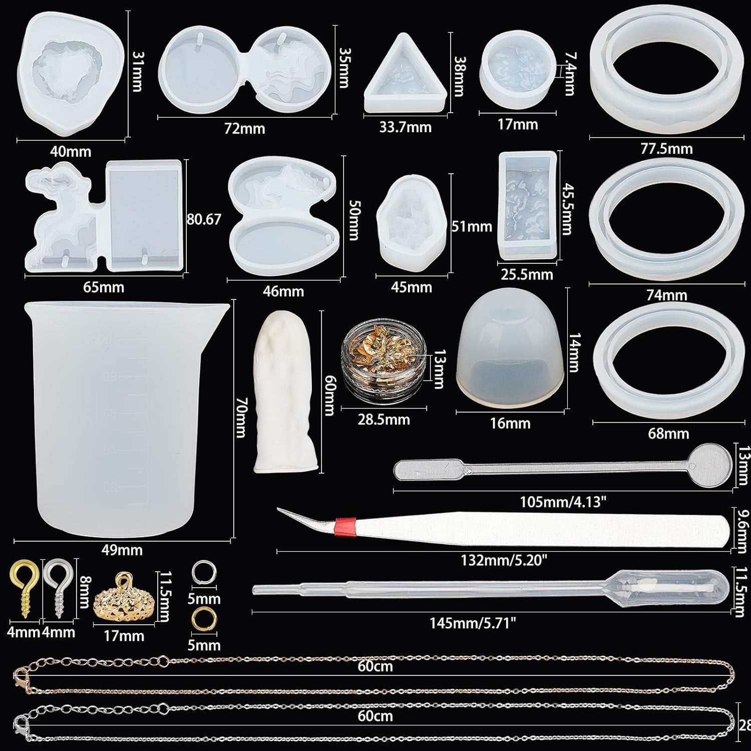 DIY Silicone Bangle Molds Kits Resin Casting Molds Epoxy Resin Jewelry Making with Latex Finger Cots Plastic Measuring Cup Pipettes Nail Art Glitter Decoration 1 Set