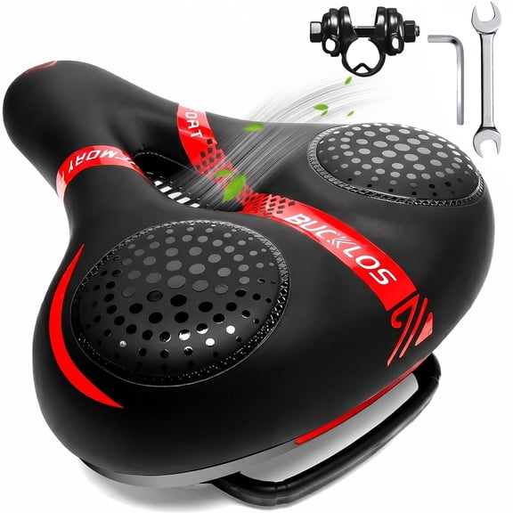 BUCKLOS Comfortable Extra Wide Bike Seat Cushion for Women Men, Exercise Bike/Stationary/Peloton Bike Seats Comfort Foam Padded, Waterproof Bicycle Saddles with Dual Shock Absorbing Ball