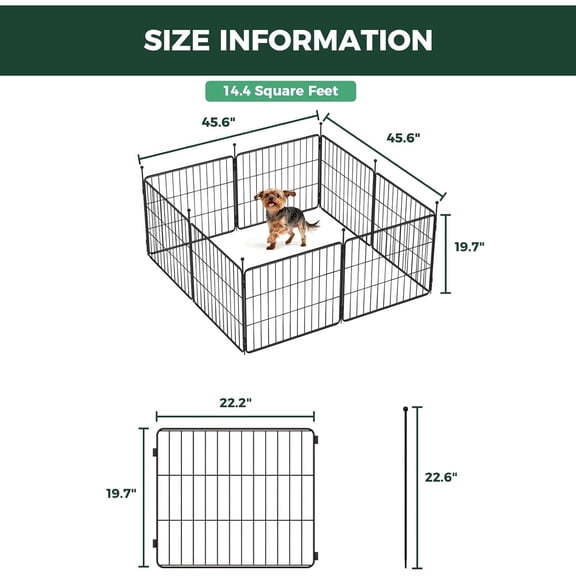 nleashed Dog Playpen for Yard & RV Camping, Expandable 20-inch 8 Panels for Puppies and Small Dogs, Portable for Indoor and Outdoor Use