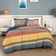 thumbnail image 2 of Chezmoi Collection Amara 3-Piece Boho Stripe Quilt Set, Floral Colorful Bohemian Printed Microfiber Lightweight Bedspread Set, Queen (100" x 95"), 2 of 9