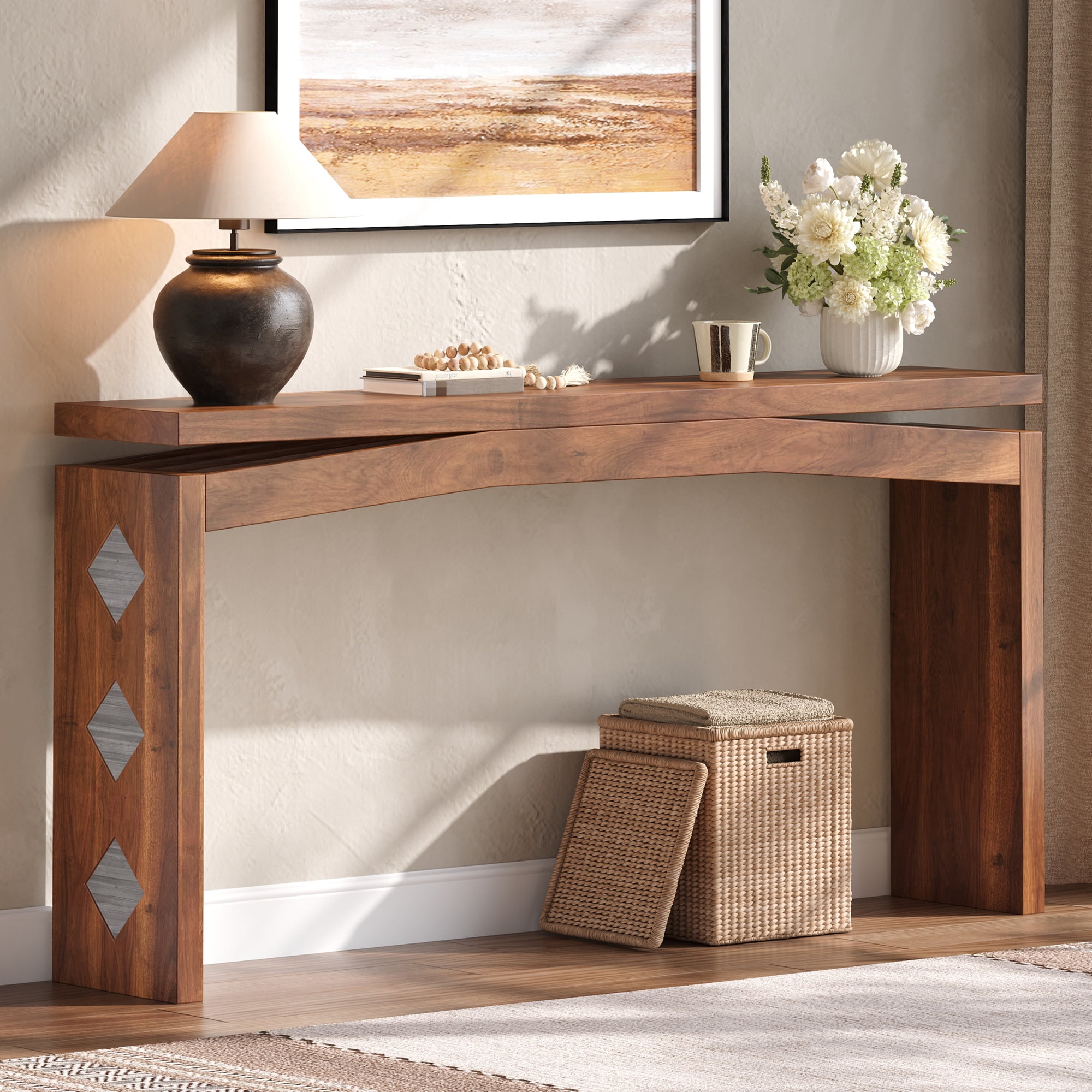 HOQBN Wood-Style Console Table, Sofa Back Side Table, 31" High Entryway Desk for Hallway, Living Room and Entrance Walnut