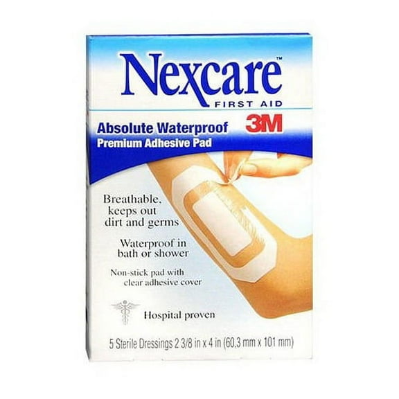 Nexcare Absolute Waterproof Premium Adhesive Pads, Sizs: 2 3/8 X 4 Inches - 5 Ea, 2 Pack