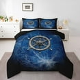 thumbnail image 1 of Nautical Rudder Comforter Set Queen Size,Mystic Spider Web Trippy Blue Black Bedding Set for Teens Adults,Navigation Ocean Adventure Theme Psychedelic Down Comforter,3 Pcs 2 Pillowcases, 1 of 6