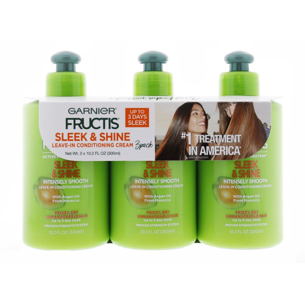 Product of Garnier Fructis Sleek & Shine LeaveIn Conditioning Cream, 3