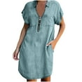 thumbnail image 1 of Pompotops Robe Mi-Mollet à Manches Courtes pour Femme, Couleur Unie, Coupe Ample, à Fermeture Éclair, en Solde, 1 of 4