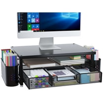 MEHOOM 2-Tier Monitor Stand Riser with Drawer and Pen Holders, Desk Organizer and Accessories for Laptop, Office, and Dorm Desktop Setup, Black