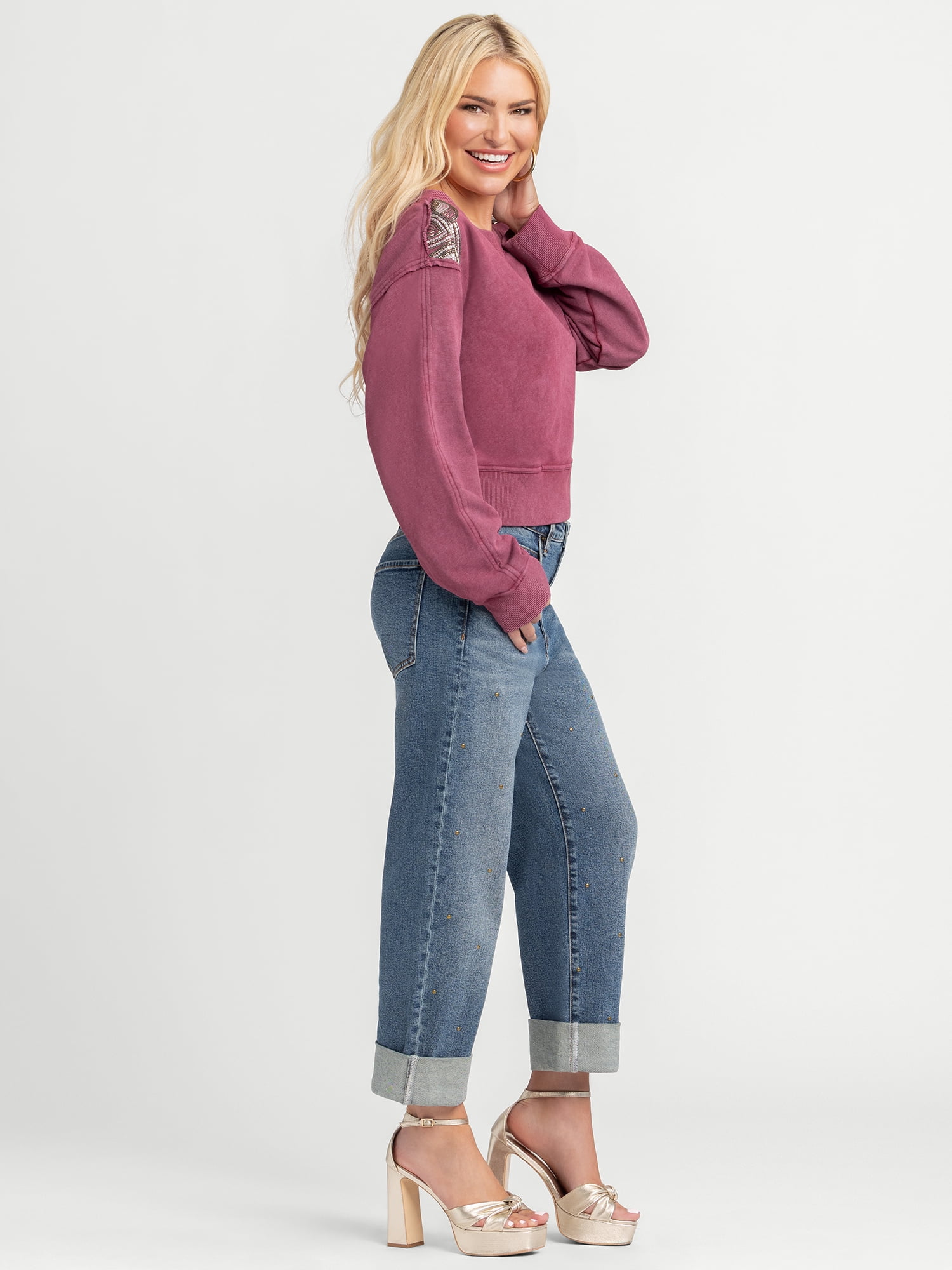 Jessica Simpson Women's Merril Embellished Crewneck Pullover Top, Sizes XS-XL